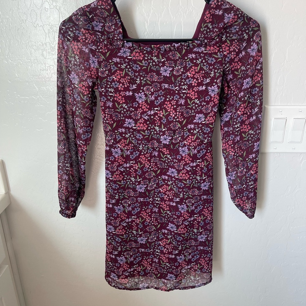 Place Long Sleeve Floral Dress in Purple and Pink